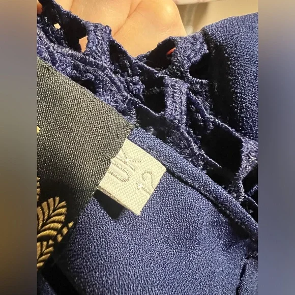 NWT LUXE Self Portrait Replica Navy One Shoulder Guipure Lace Midi Dress sz 8 - Picture 13 of 14